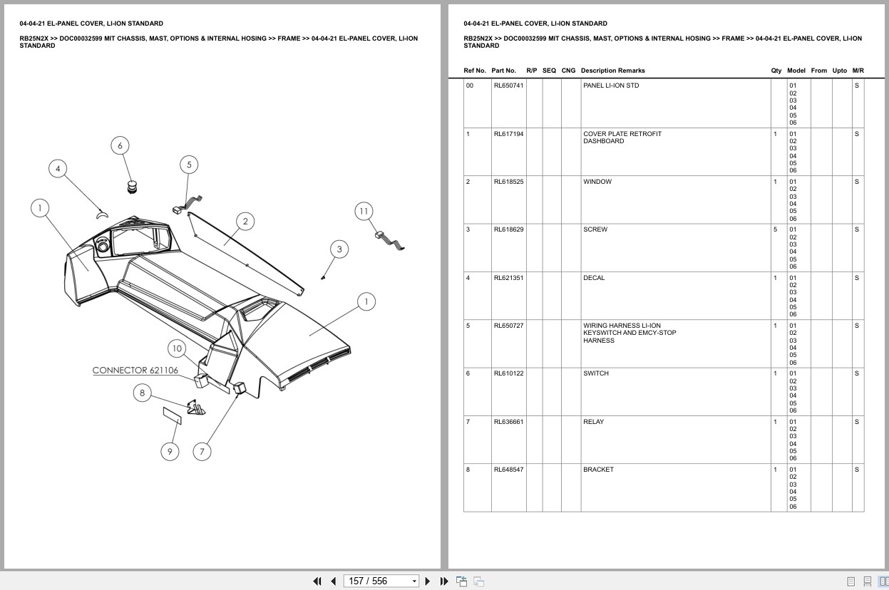Mitsubishi Forklift RB25N2X Chassis Mast Options Internal Hosing Europe Parts Catalog DOC00032599 (2)
