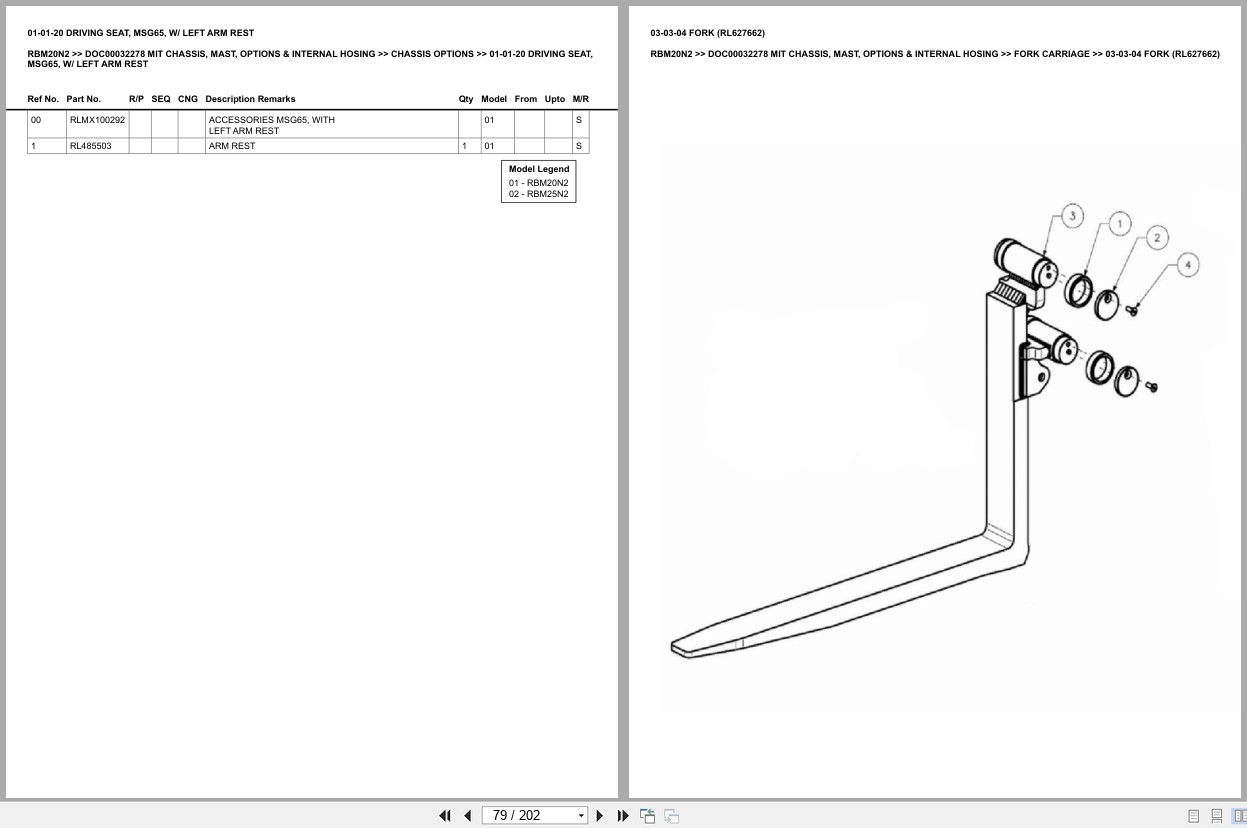 Mitsubishi Forklift RBM20N2 Chassis Mast Options Internal Hosing Europe Parts Catalog DOC00032278 (2)