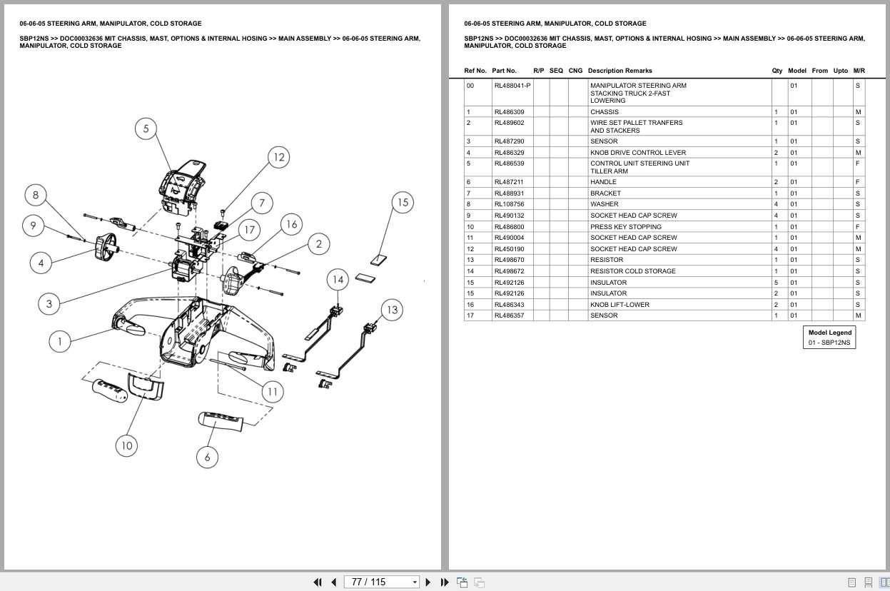 Mitsubishi Forklift SBP12NS Chassis Mast Options Internal Hosing Europe Parts Catalog DOC00032636 (2)