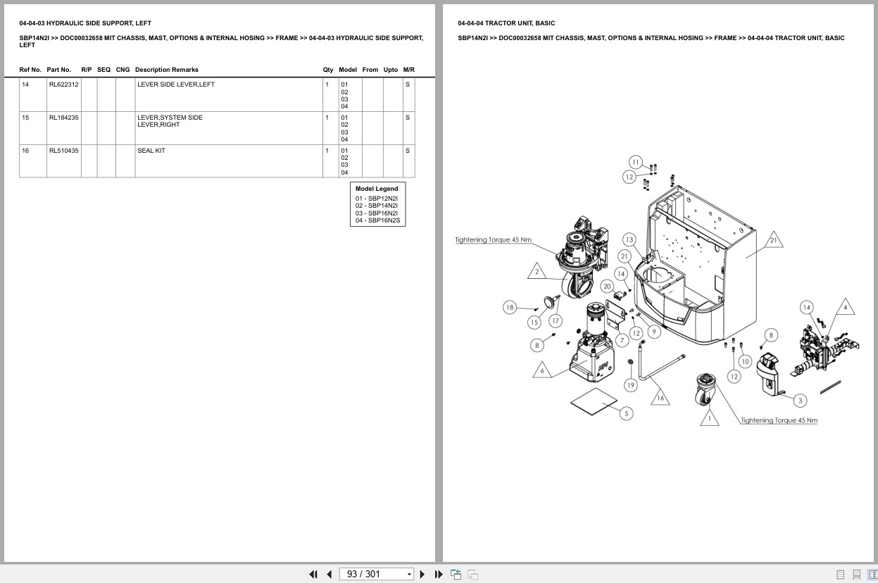Mitsubishi Forklift SBP14N2I Chassis Mast Options Internal Hosing Europe Parts Catalog DOC00032658 (2)