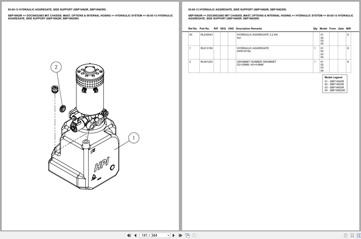 Mitsubishi Forklift SBP16N2IR Chassis Mast Options Internal Hosing Europe Parts Catalog DOC00032663 (2)