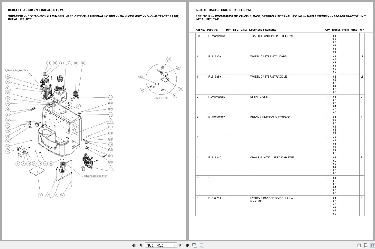 Mitsubishi Forklift SBP16N3IR Chassis Mast Options Internal Hosing Europe Parts Catalog DOC00048959 (2)