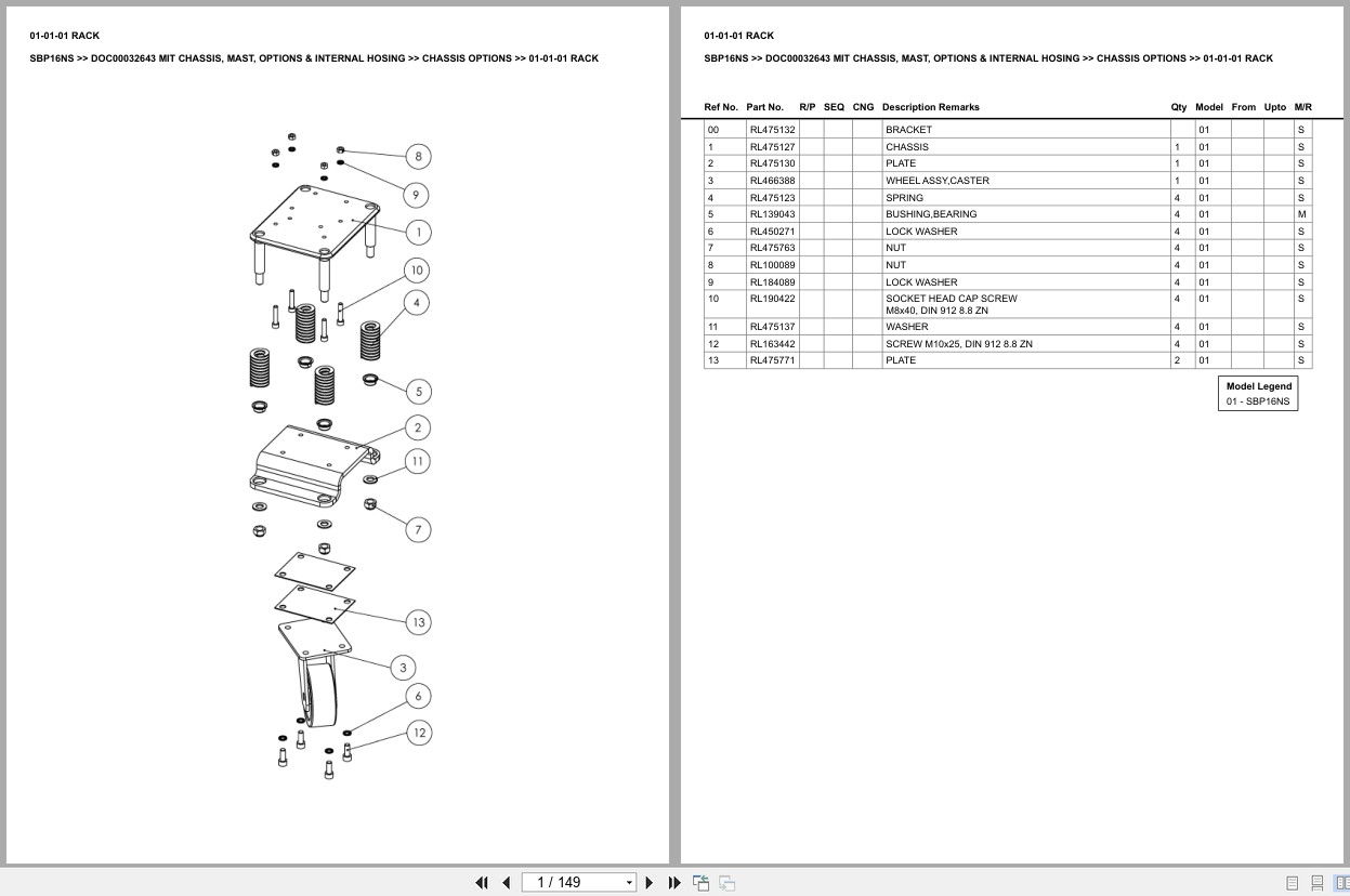 Mitsubishi Forklift SBP16NS Chassis Mast Options Internal Hosing Europe Parts Catalog DOC00032643 (1)