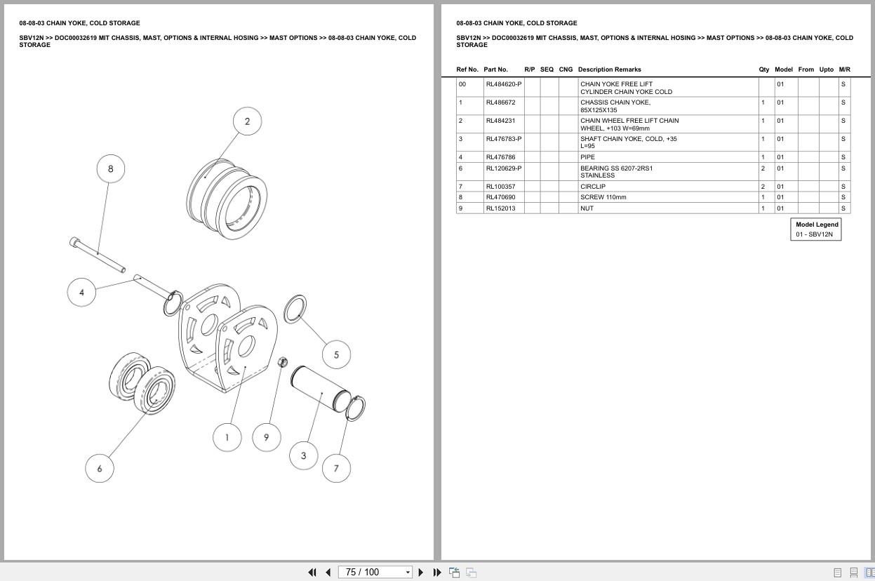 Mitsubishi Forklift SBV12N Chassis Mast Options Internal Hosing Europe Parts Catalog DOC00032619 (2)