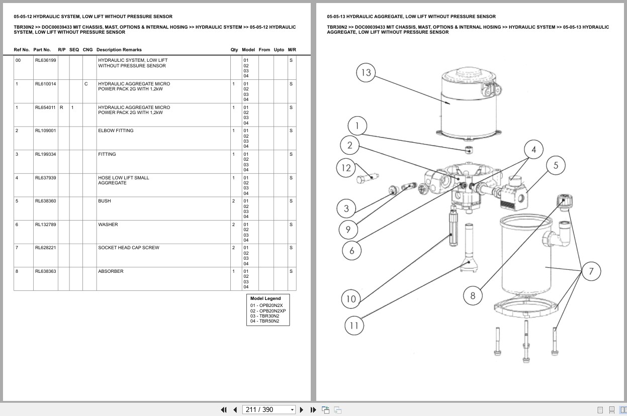 Mitsubishi Forklift TBR30N2 Chassis Mast Options Internal Hosing Europe Parts Catalog DOC00039433 (2)