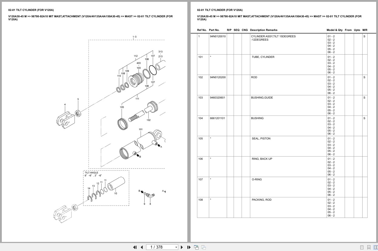 Mitsubishi Forklift V120A30 45 M Mast Attachment (V120A4V135A4A150A30 45) Europe Parts Catalog 98798 92A10 (1)