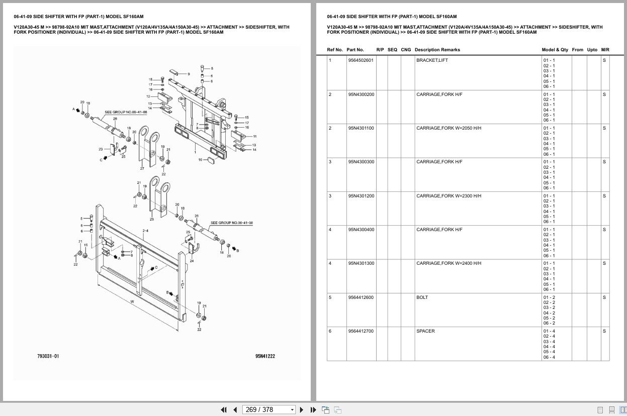 Mitsubishi Forklift V120A30 45 M Mast Attachment (V120A4V135A4A150A30 45) Europe Parts Catalog 98798 92A10 (2)