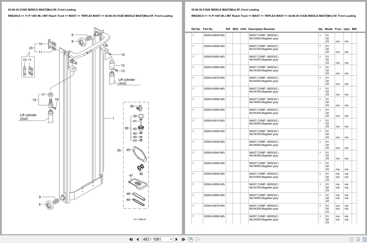 Mitsubishi Reach Truck RBS20CA Europe Parts Catalog 11 P 1401 M J (2)