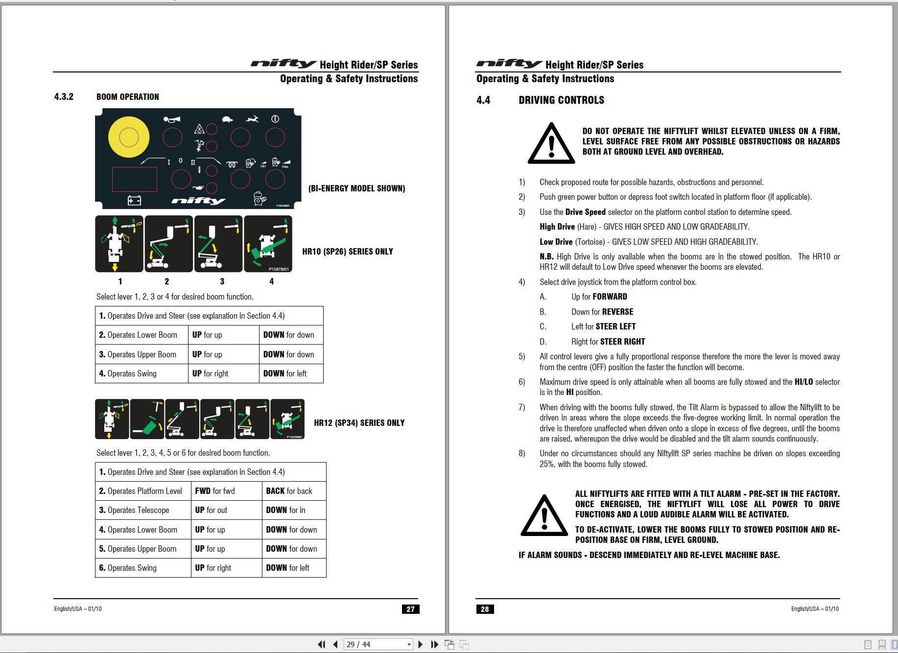 NIFTYLIFT Articulating Boom Lifts HR12N 22777 Operating Parts Manual And Diagram 2012 (2)
