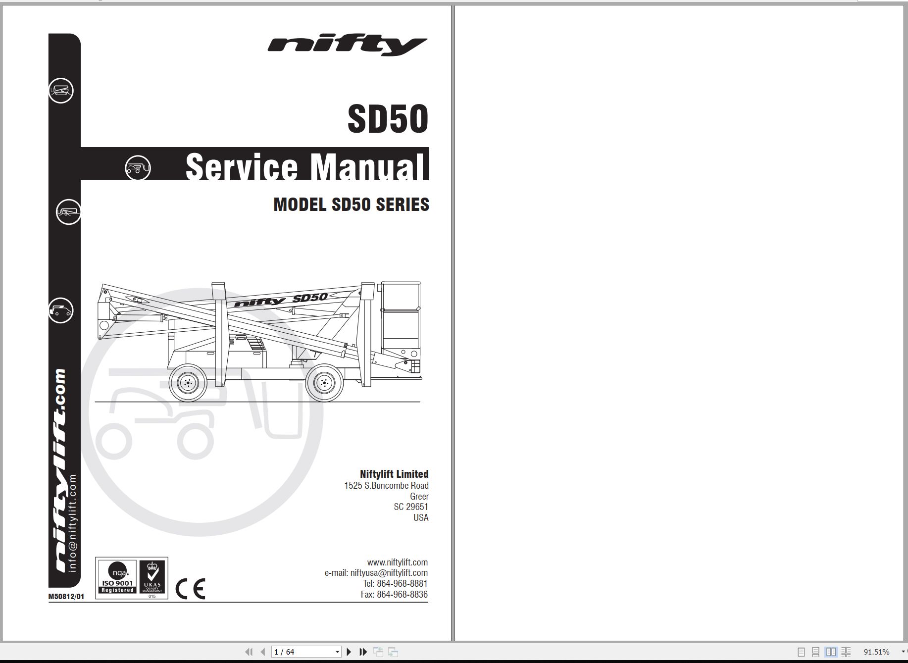 NIFTYLIFT Articulating Boom Lifts SD50 40258 Operating Service Parts Manual And Diagram 2019 (1)