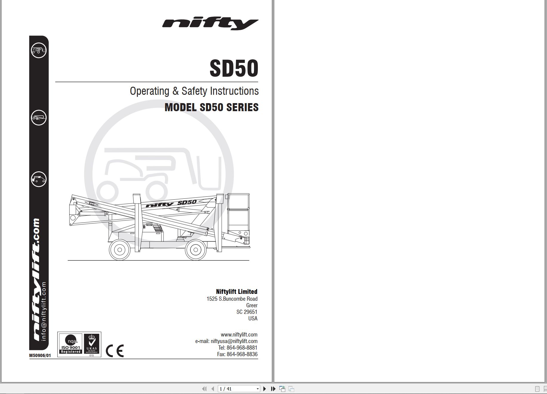 NIFTYLIFT Articulating Boom Lifts SD50 53008 Operating Parts Manual And Diagram 2025 (1)