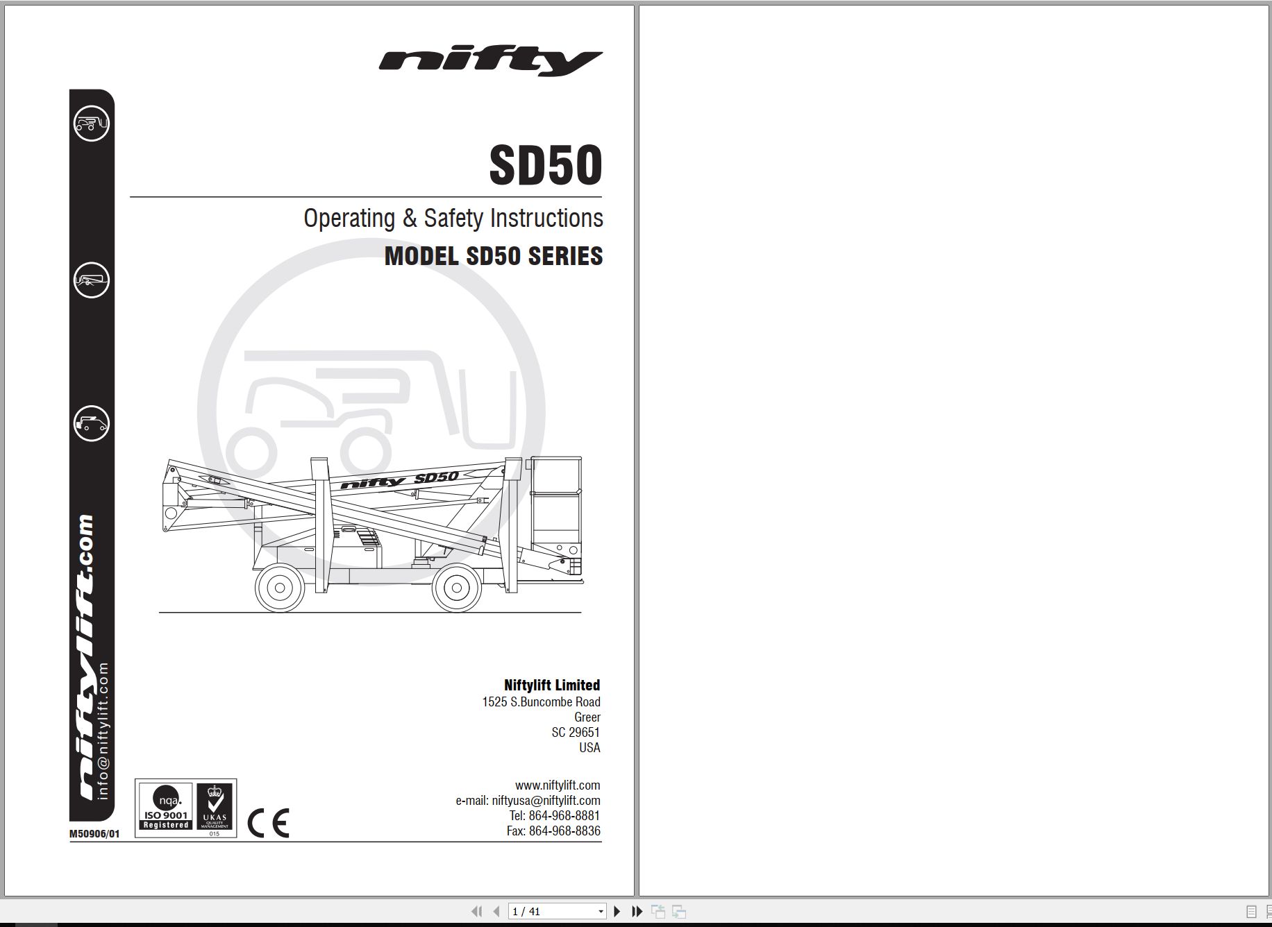 NIFTYLIFT Articulating Boom Lifts SD50 53011 Operating Parts Manual And Diagram 2023 (1)