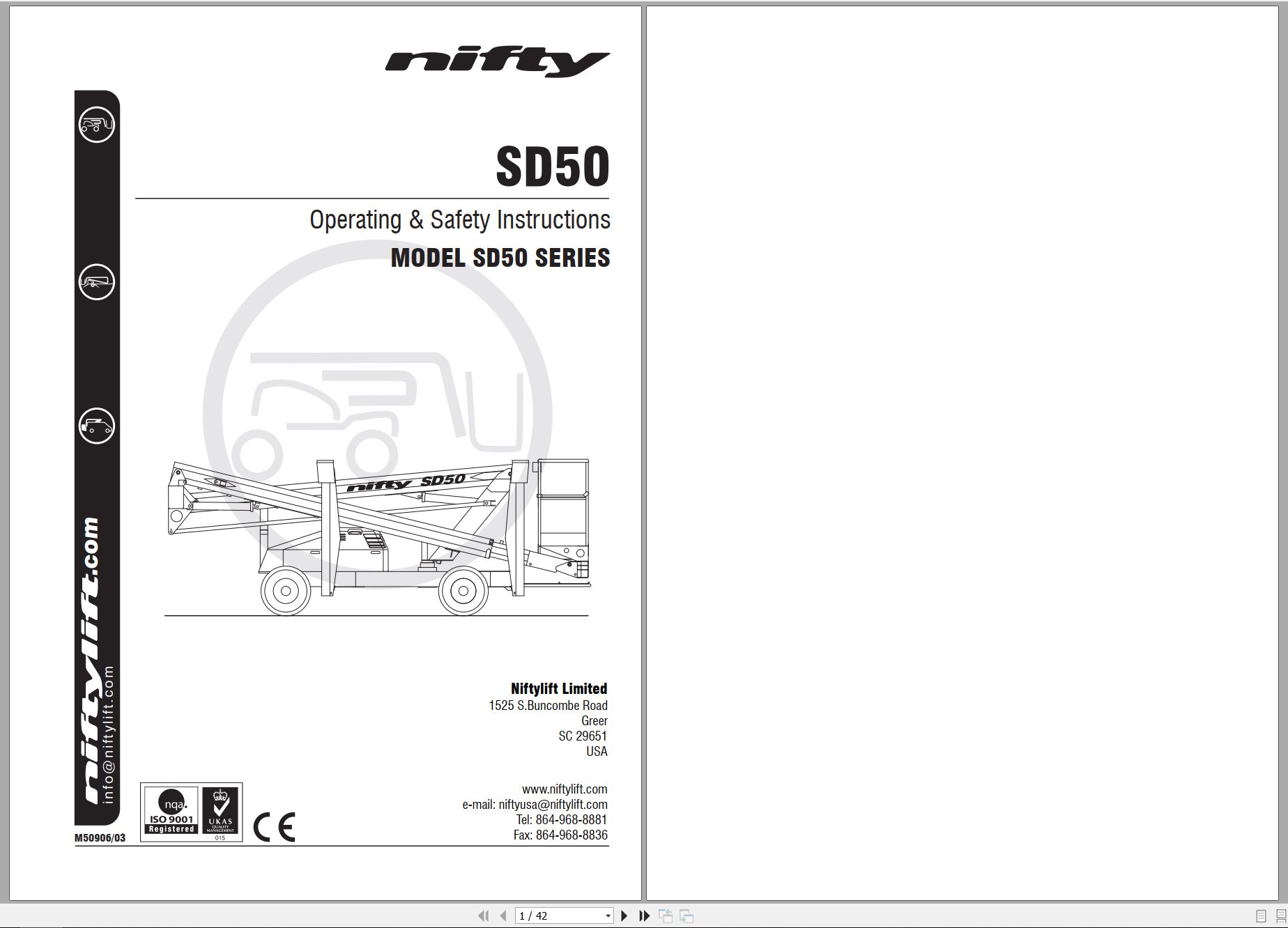 NIFTYLIFT Articulating Boom Lifts SD50 58778 Operating Parts Manual And Diagram 2025 (1)