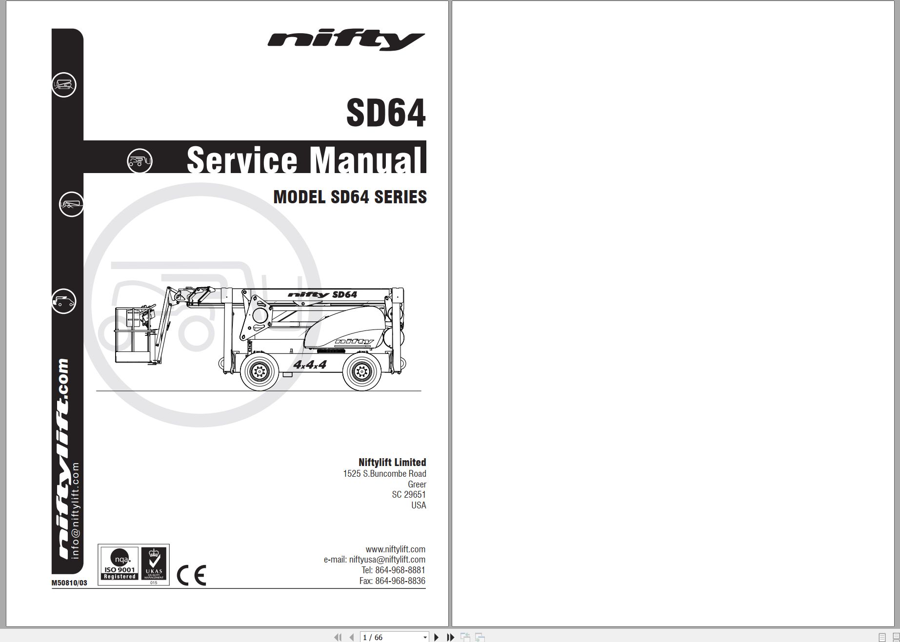NIFTYLIFT Articulating Boom Lifts SD64 47665 Operating Service Parts Manual And Diagram 2021 (1)