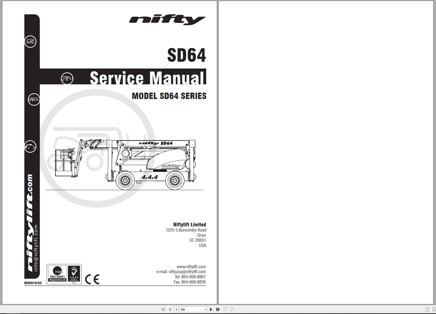 NIFTYLIFT Articulating Boom Lifts SD64 49474 Operating Service Parts Manual And Diagram 2021 (1)