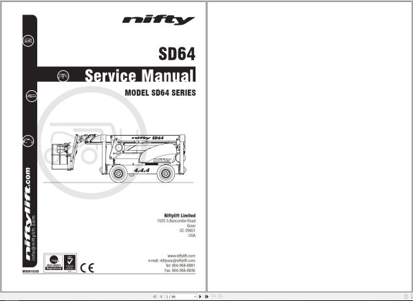 NIFTYLIFT Articulating Boom Lifts SD64 55262 Operating Service Parts Manual And Diagram 2023 (1)