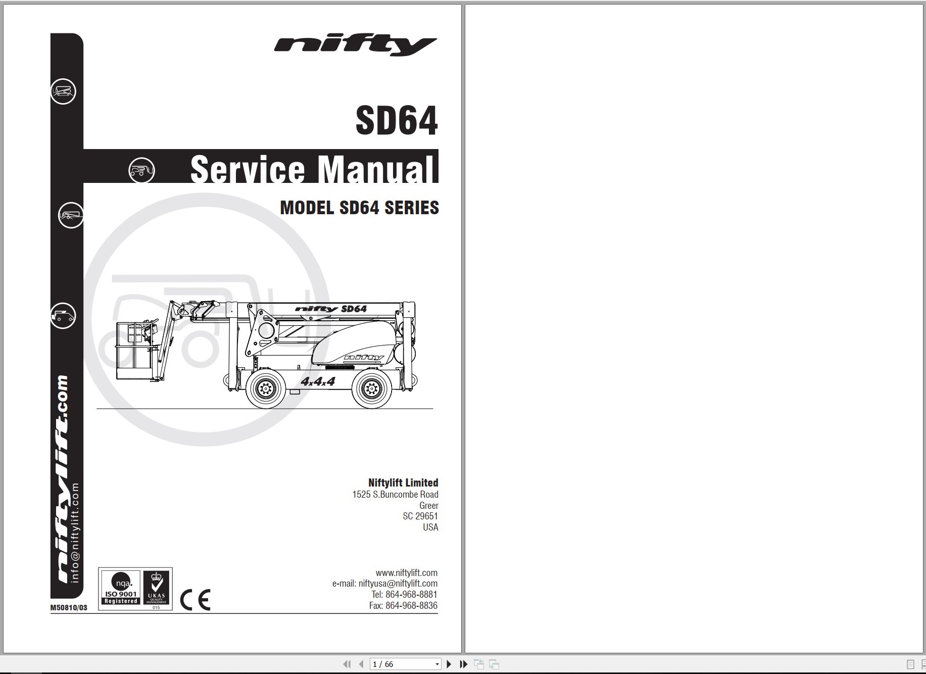 NIFTYLIFT Articulating Boom Lifts SD64 55262 Operating Service Parts Manual And Diagram 2023 (1)