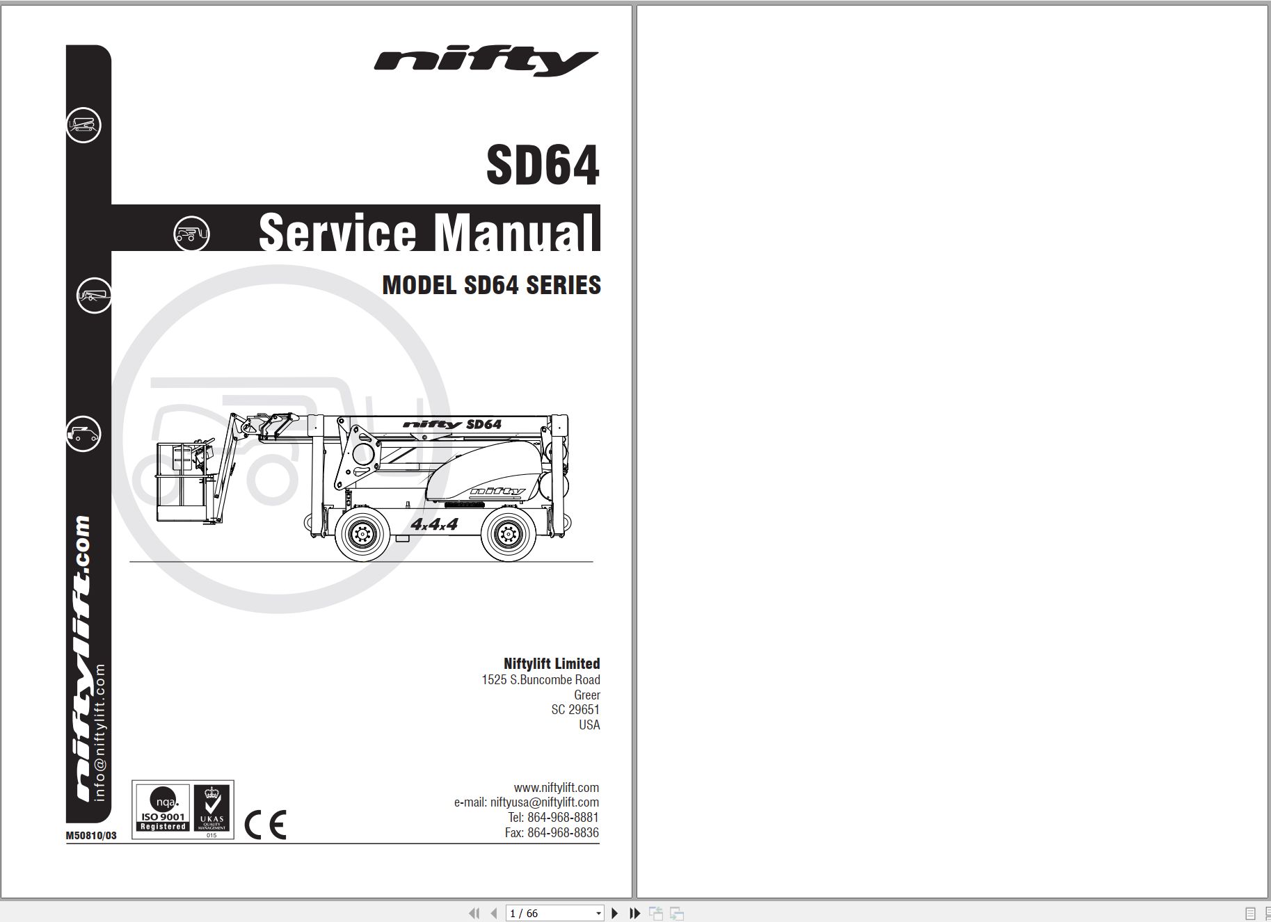 NIFTYLIFT Articulating Boom Lifts SD64 55712 Operating Service Parts Manual And Diagram 2023 (1)