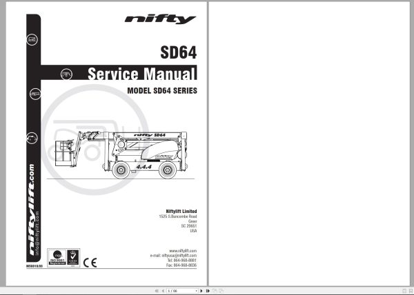 NIFTYLIFT Articulating Boom Lifts SD64 55728 Operating Service Parts Manual And Diagram 2023 (1)