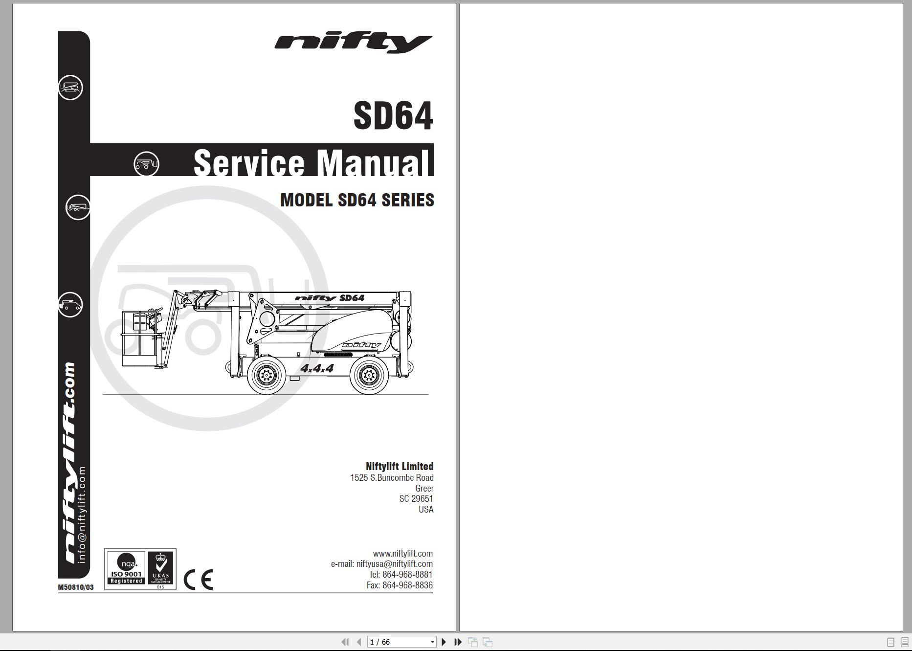 NIFTYLIFT Articulating Boom Lifts SD64 55728 Operating Service Parts Manual And Diagram 2023 (1)