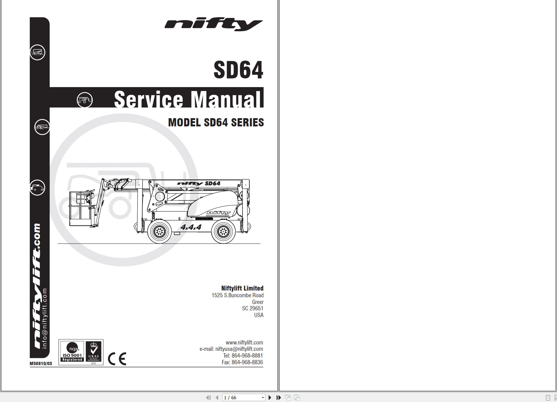 NIFTYLIFT Articulating Boom Lifts SD64 55731 Operating Service Parts Manual And Diagram 2023 (1)