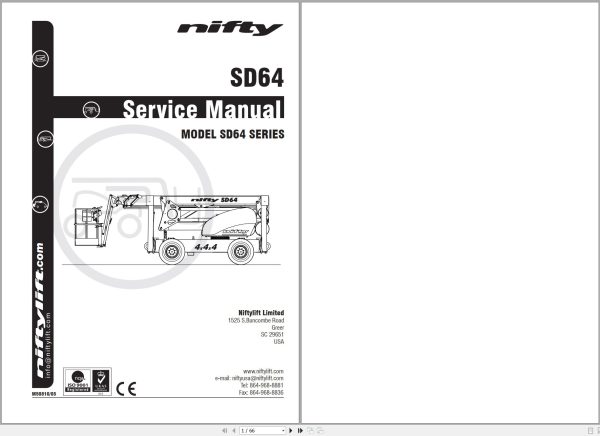 NIFTYLIFT Articulating Boom Lifts SD64 56744 Operating Service Parts Manual And Diagram 2024 (1)