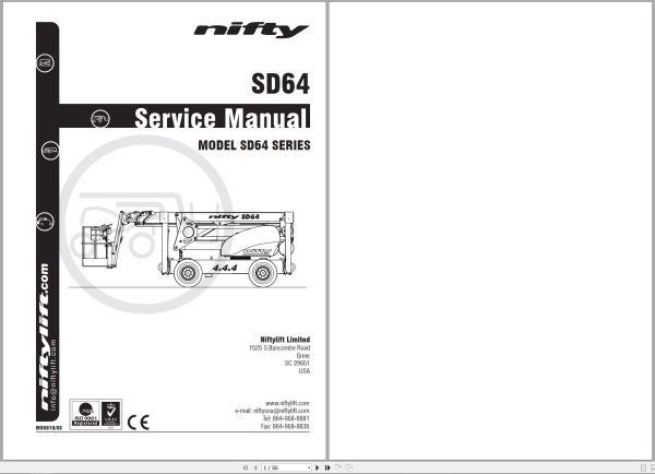NIFTYLIFT Articulating Boom Lifts SD64 57399 Operating Service Parts Manual And Diagram 2024 (1)