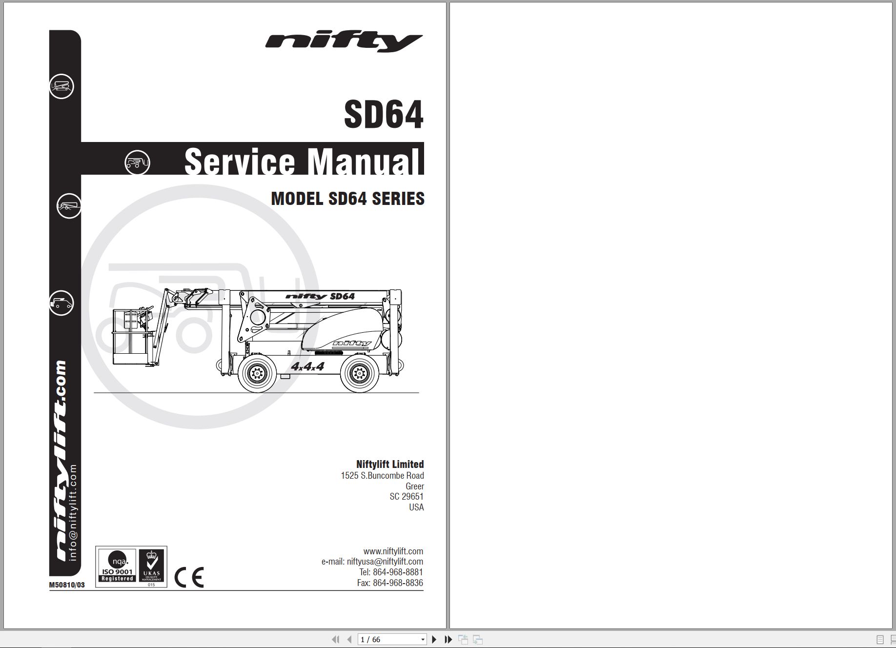 NIFTYLIFT Articulating Boom Lifts SD64 57399 Operating Service Parts Manual And Diagram 2024 (1)
