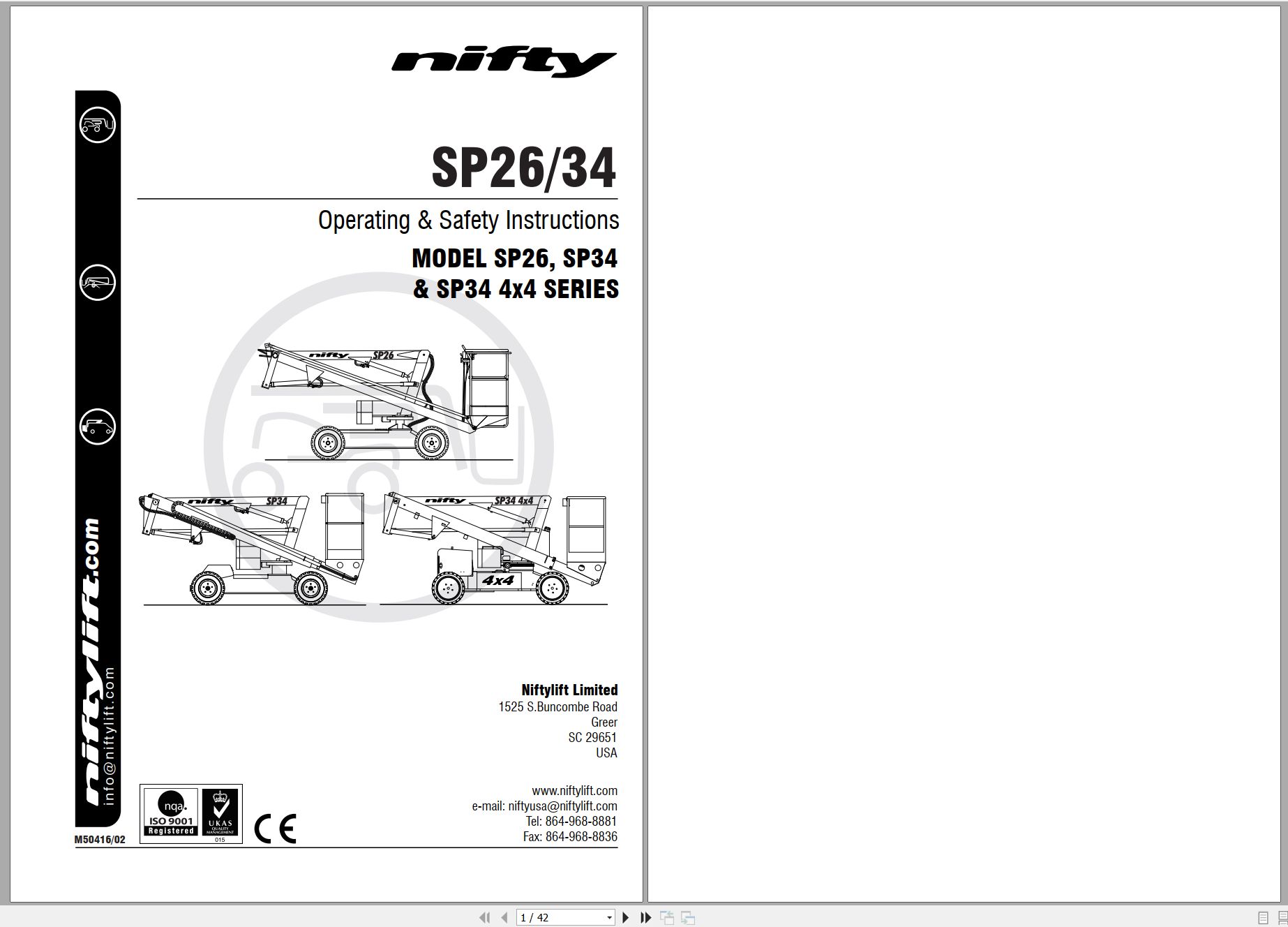 NIFTYLIFT Articulating Boom Lifts SP34 35305 Operating Parts Manual And Diagram 2017 (1)