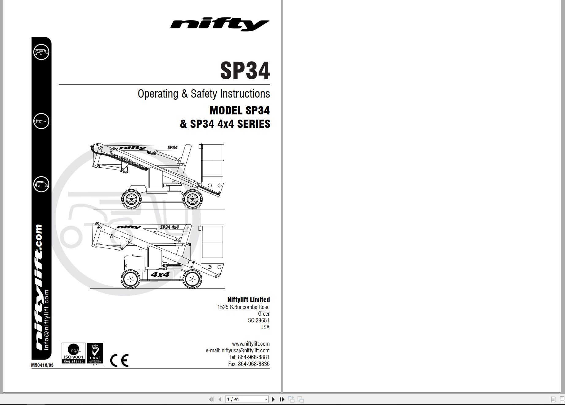 NIFTYLIFT Articulating Boom Lifts SP34 37853 Operating Parts Manual And Diagram 2018 (1)