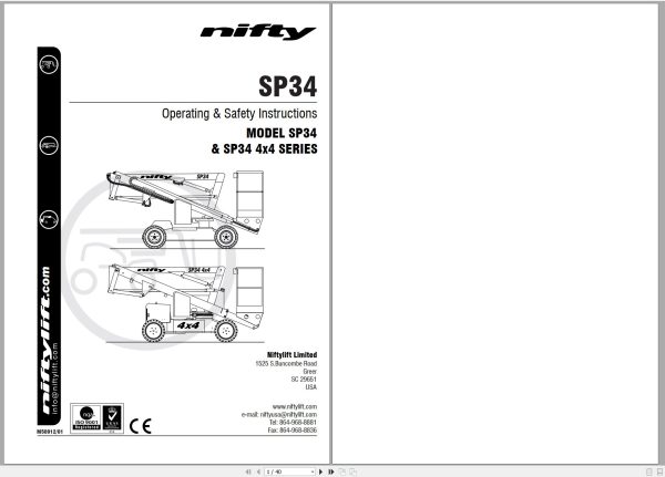 NIFTYLIFT Articulating Boom Lifts SP34 57321 Operating Parts Manual And Diagram 2023 (1)