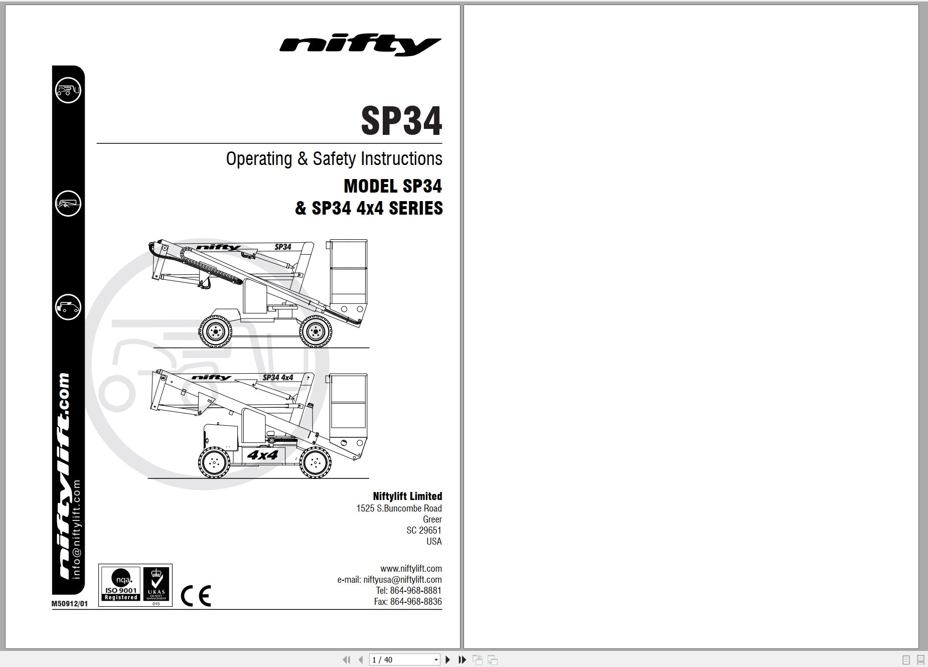 NIFTYLIFT Articulating Boom Lifts SP34 57321 Operating Parts Manual And Diagram 2023 (1)