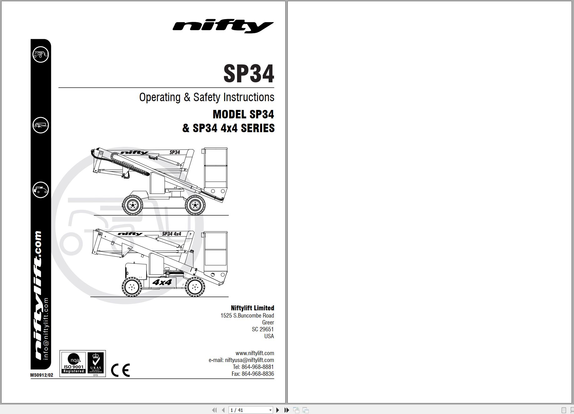 NIFTYLIFT Articulating Boom Lifts SP34 57518 Operating Parts Manual And Diagram 2023 (1)