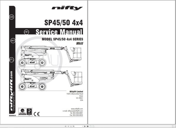 NIFTYLIFT Articulating Boom Lifts SP45 II 32798 Operating Service Parts Manual And Diagram 2018 (1)
