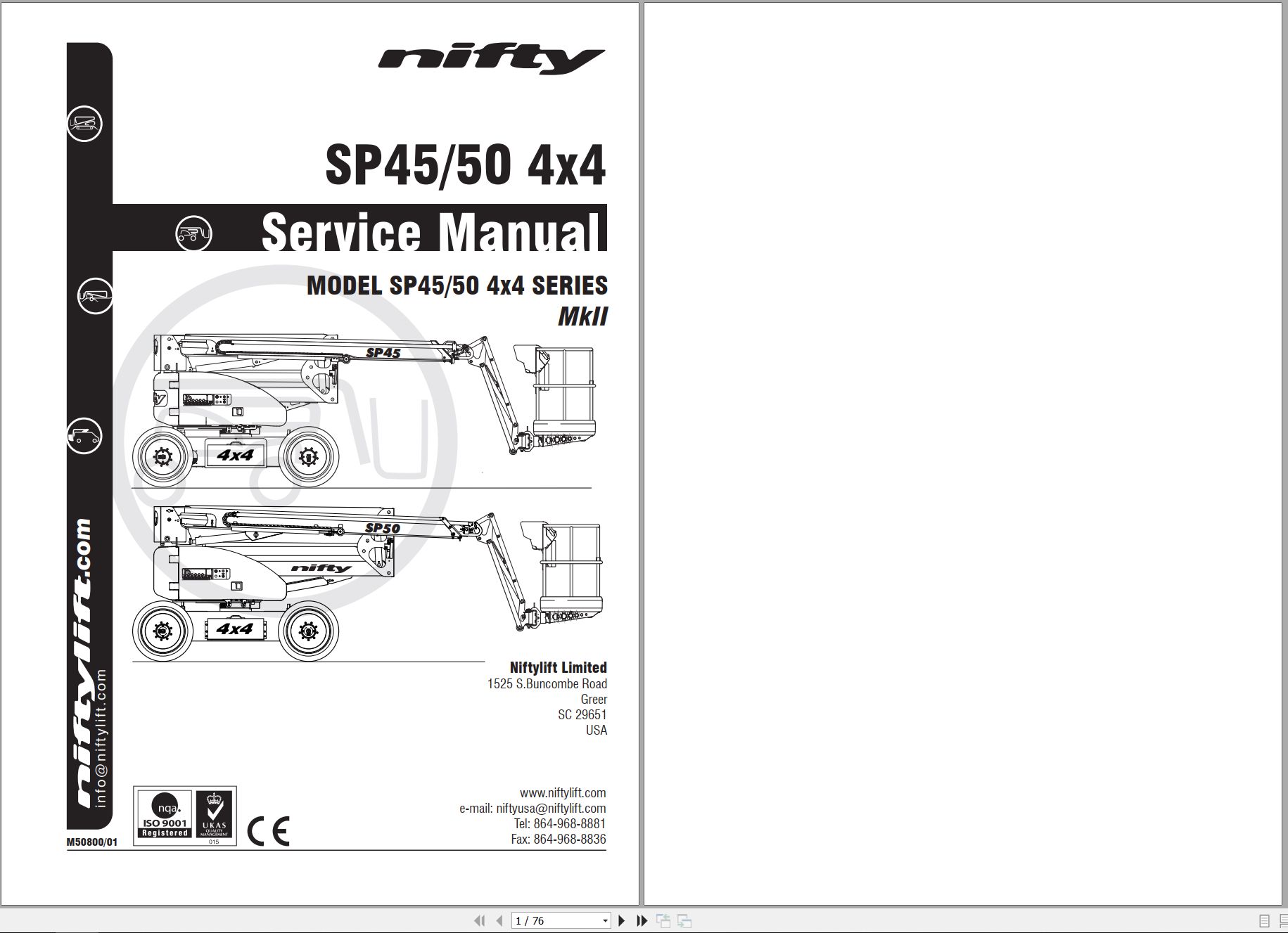 NIFTYLIFT Articulating Boom Lifts SP45 II 32798 Operating Service Parts Manual And Diagram 2018 (1)