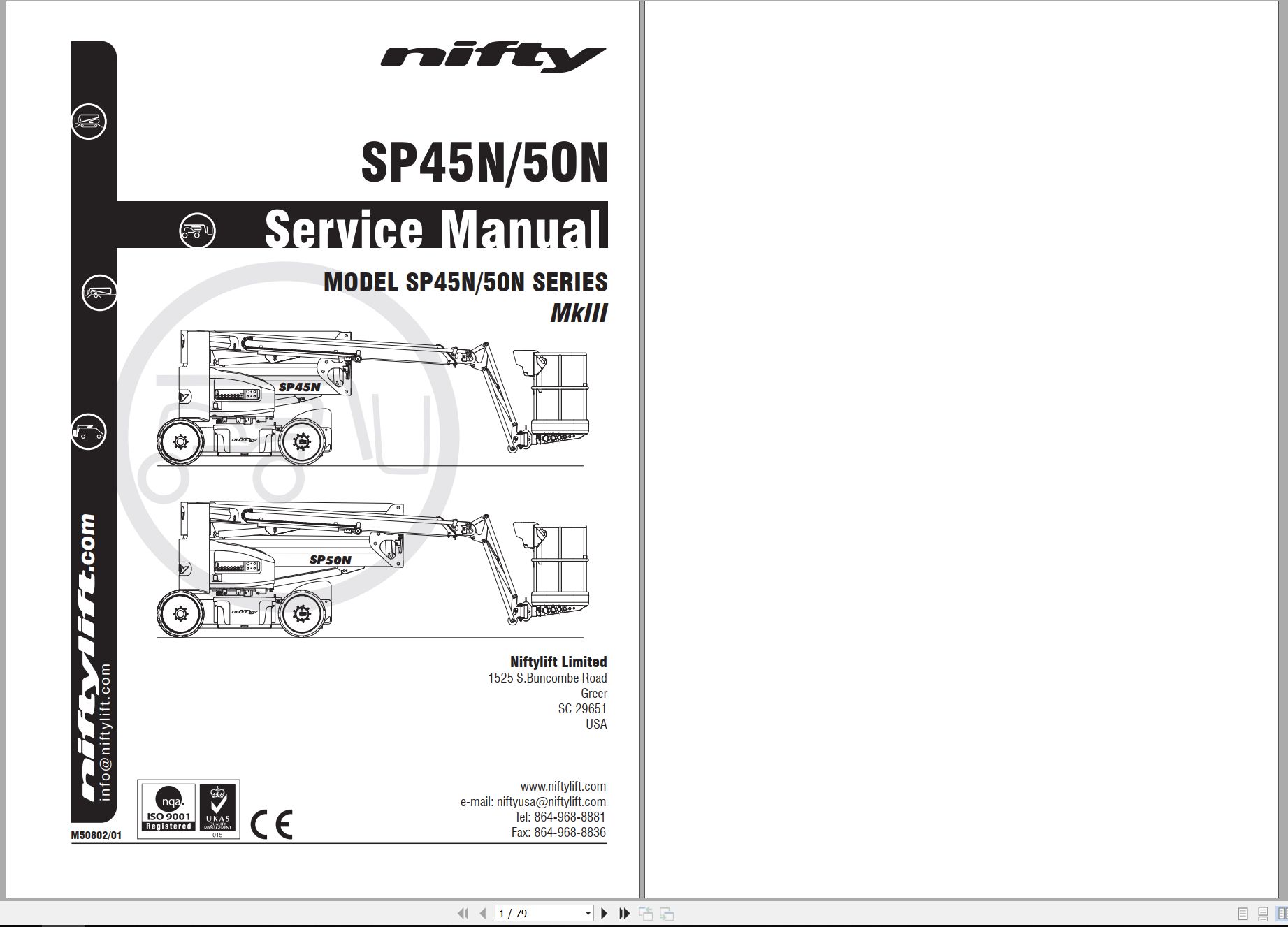 NIFTYLIFT Articulating Boom Lifts SP50 32375 Operating Service Parts Manual And Diagram 2016 (1)