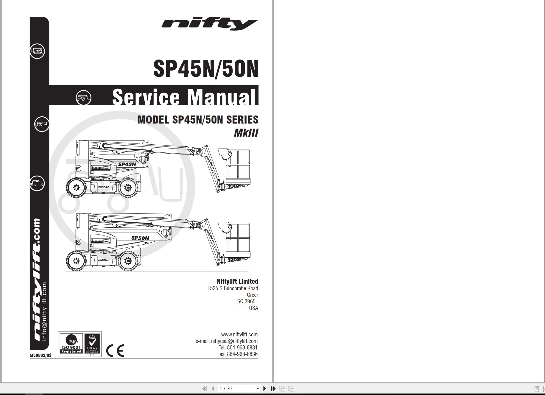 NIFTYLIFT Articulating Boom Lifts SP50 36757 Operating Service Parts Manual And Diagram 2018 (1)
