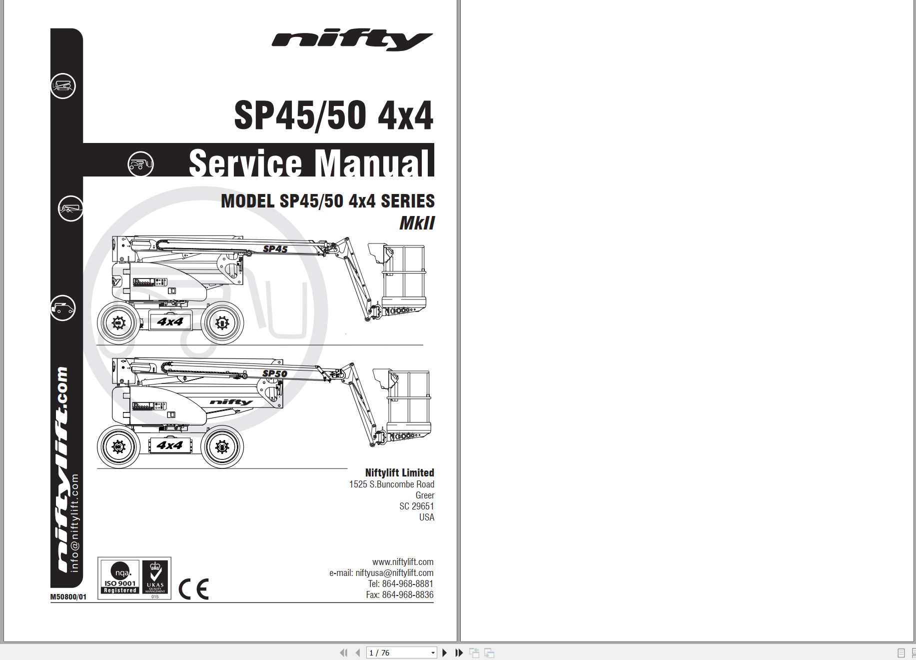 NIFTYLIFT Articulating Boom Lifts SP50 II 42847 Operating Service Parts Manual And Diagram 2019 (1)