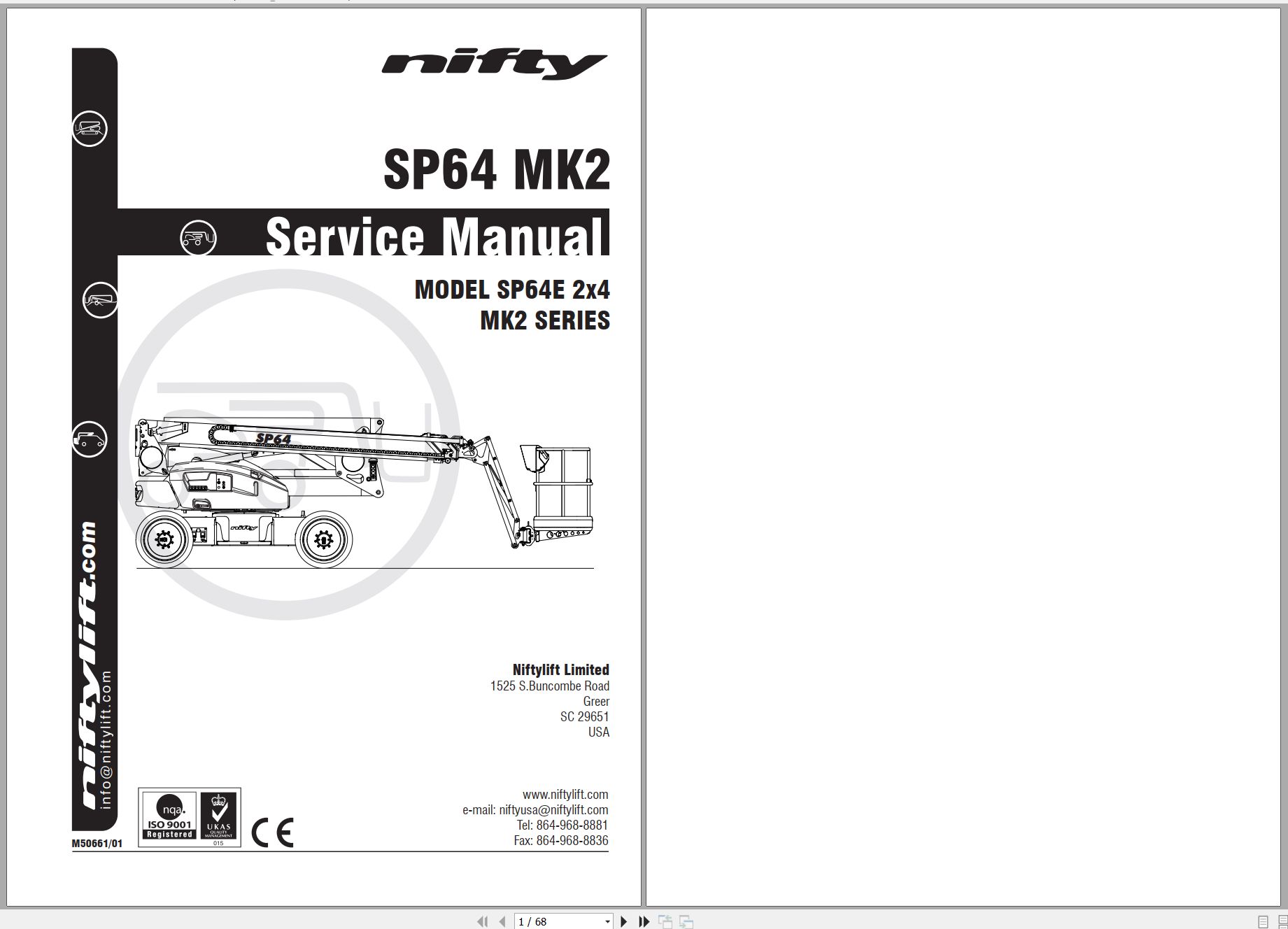 NIFTYLIFT Articulating Boom Lifts SP64 55007 Operating Service Parts Manual And Diagram 2023 (1)