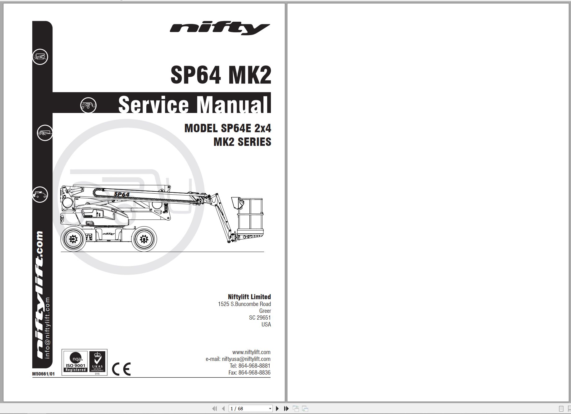 NIFTYLIFT Articulating Boom Lifts SP64 55008 Operating Service Parts Manual And Diagram 2023 (1)