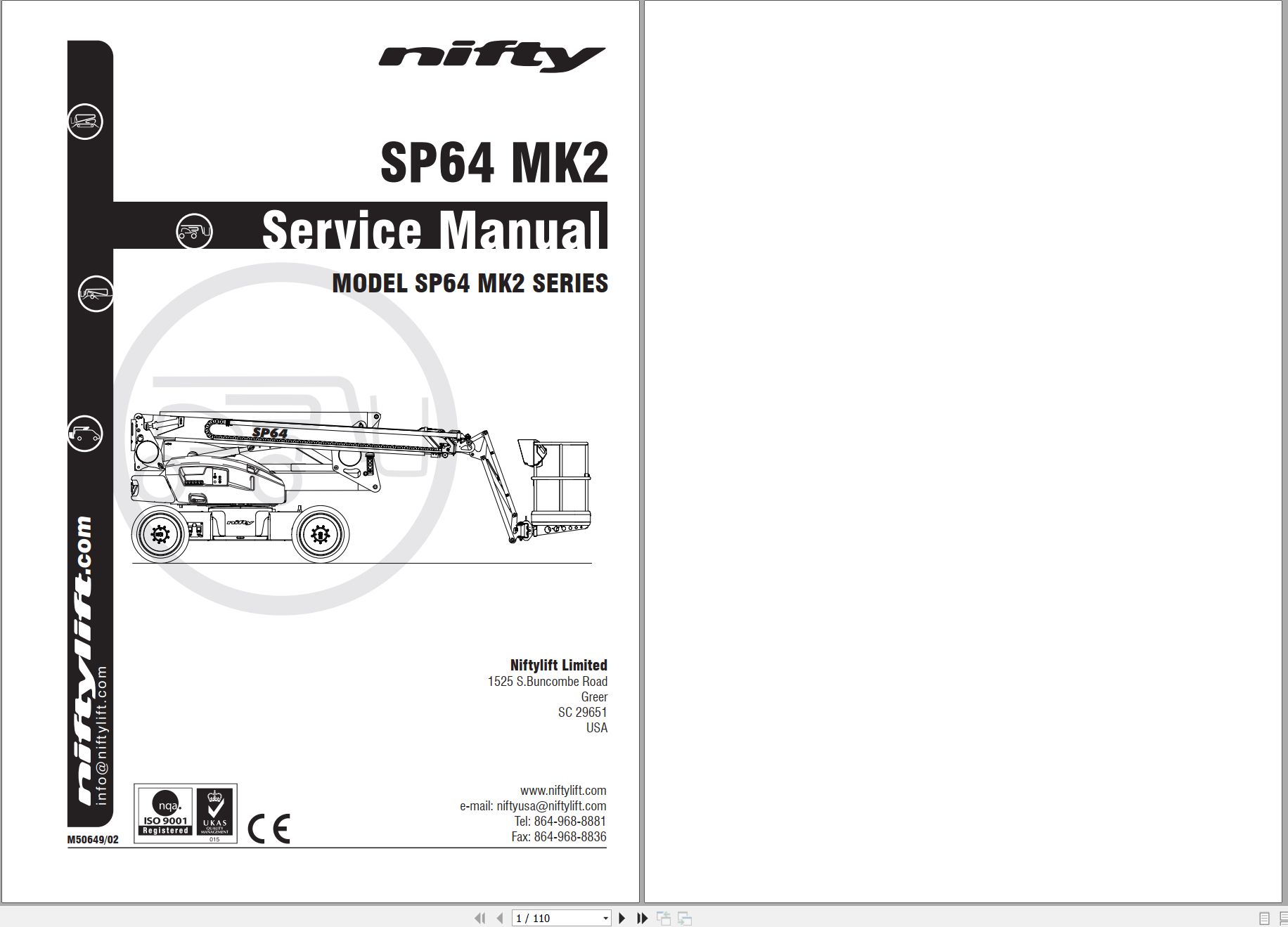 NIFTYLIFT Articulating Boom Lifts SP64 55011 Operating Service Parts Manual And Diagram 2023 (1)