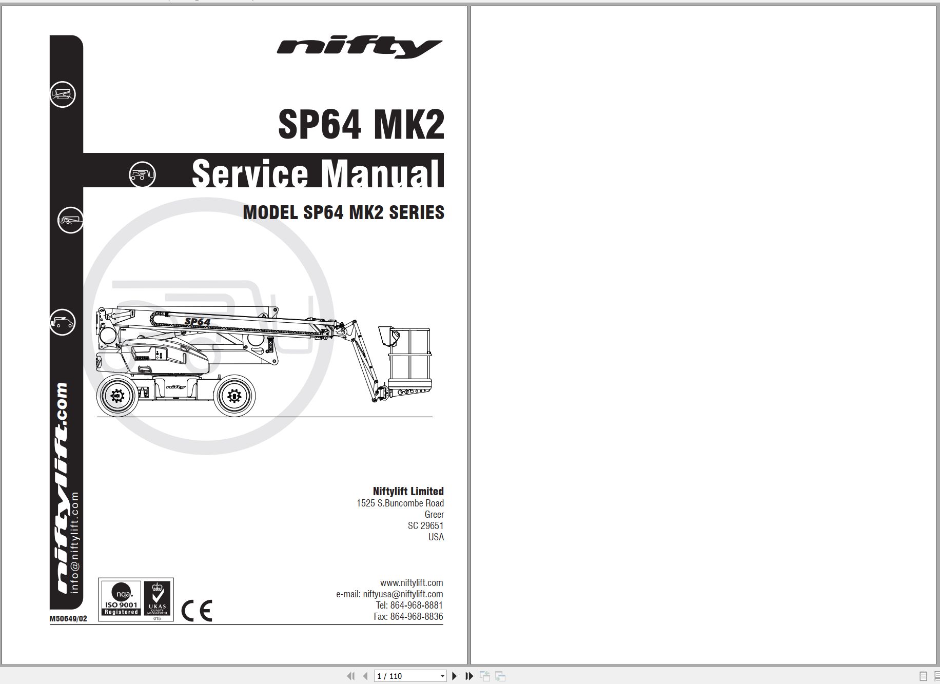 NIFTYLIFT Articulating Boom Lifts SP64 55647 Operating Service Parts Manual And Diagram 2023 (1)