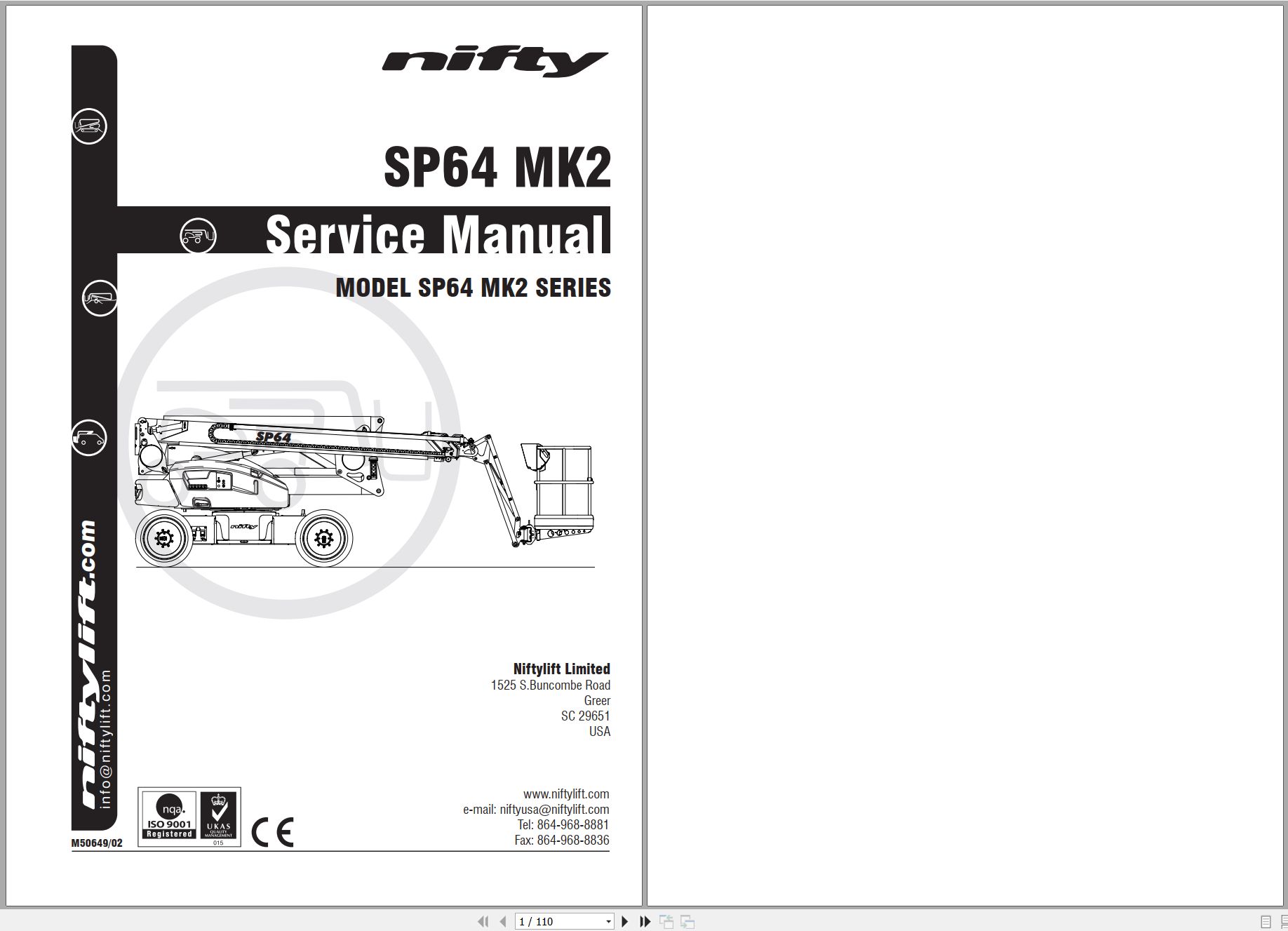 NIFTYLIFT Articulating Boom Lifts SP64 60692 Operating Service Parts Manual And Diagram 2024 (1)