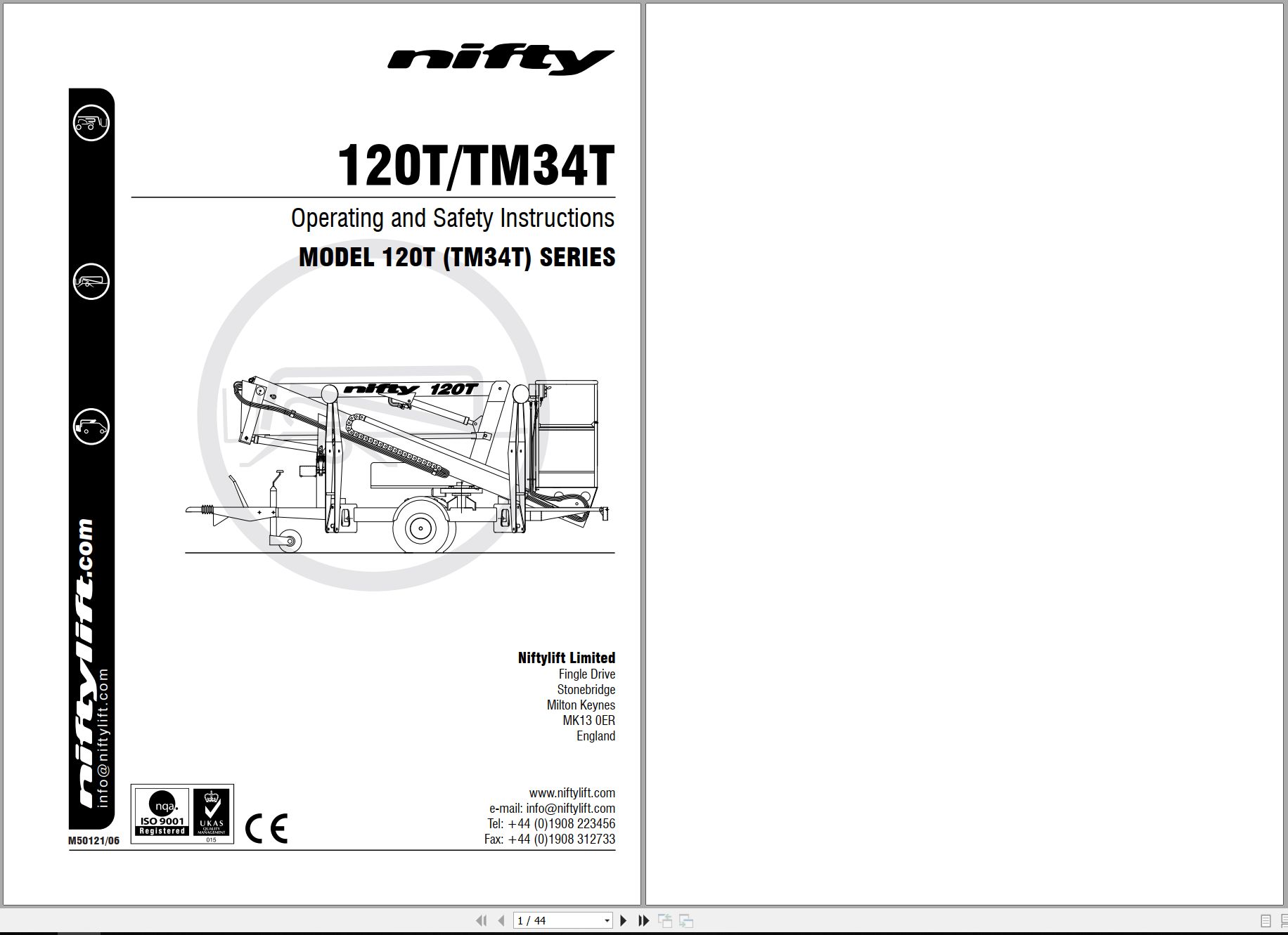 NIFTYLIFT Towable Boom Lifts 120T 26941 Operating Parts Manual And Diagram 2014 (1)