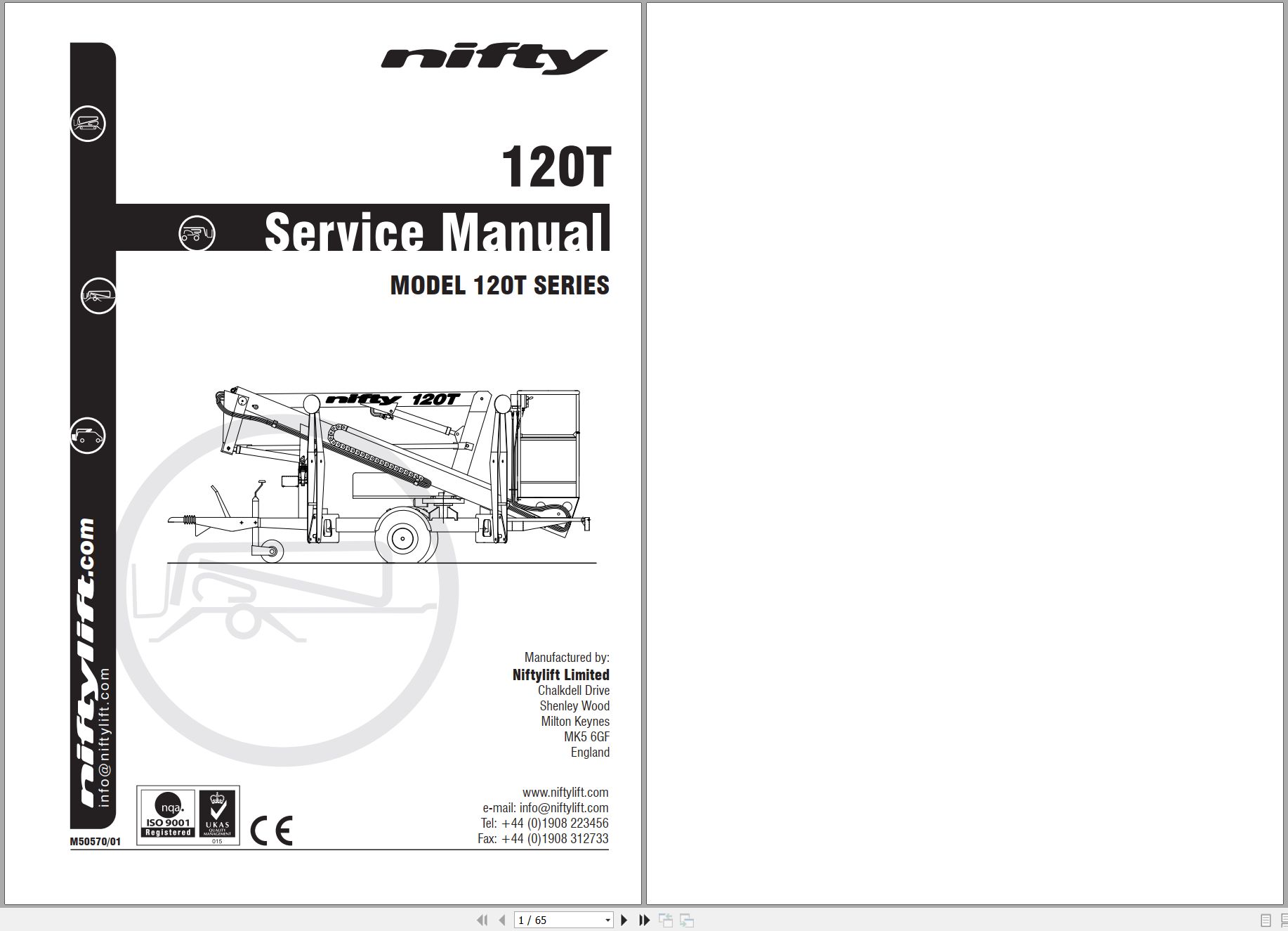 NIFTYLIFT Towable Boom Lifts 120TE 41304 Operating Service Parts Manual And Diagram 2019 EN NL (1)