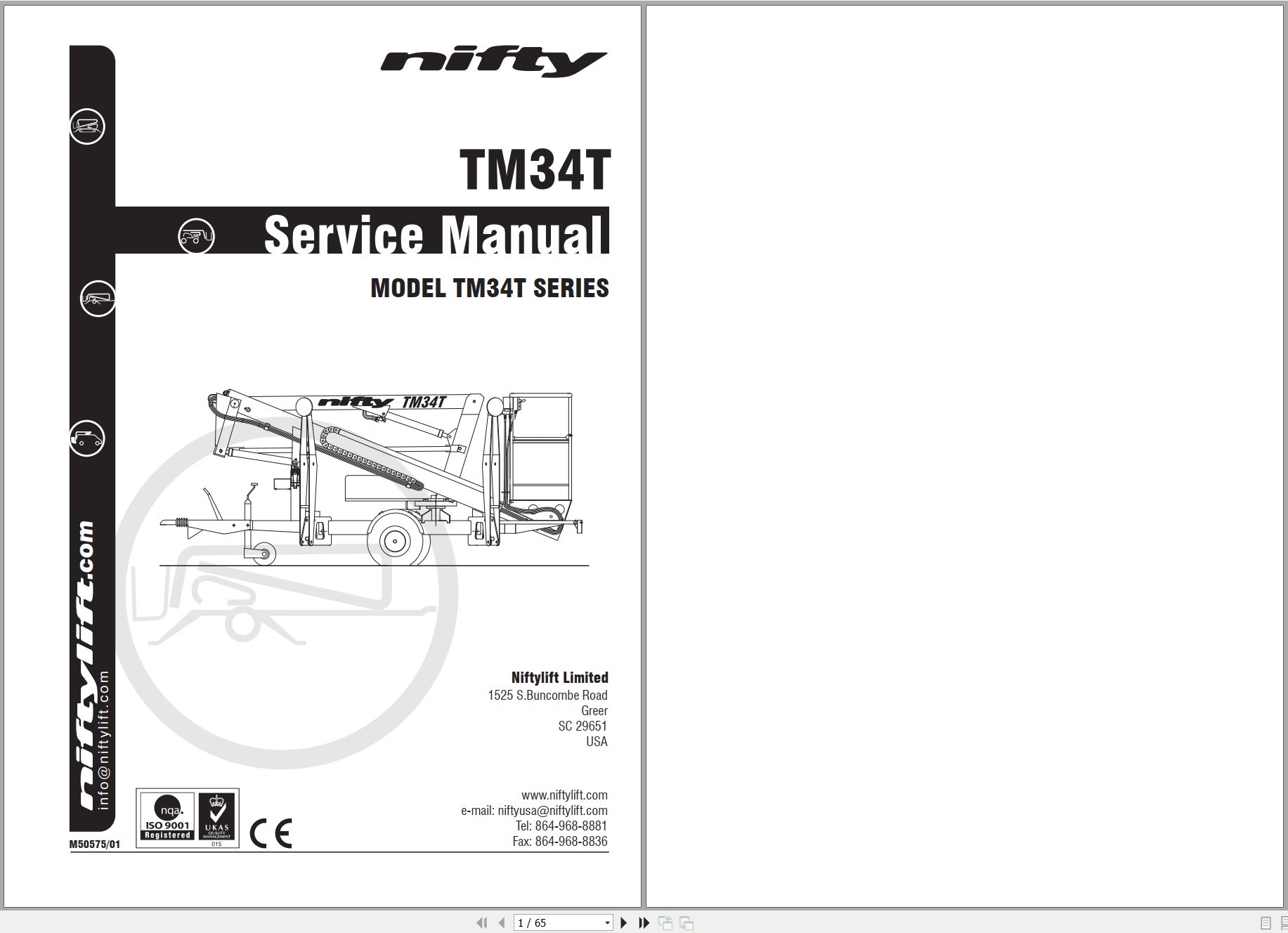 NIFTYLIFT Towable Boom Lifts TM34T 57307 Operating Service Parts Manual And Diagram 2023 (1)