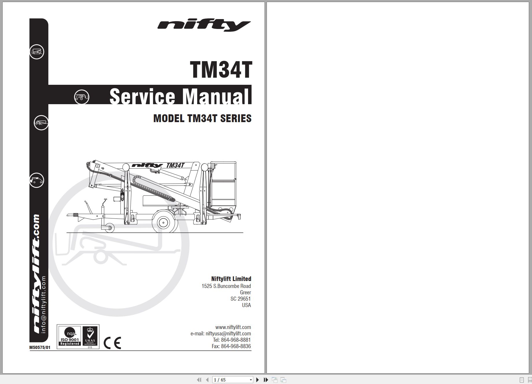 NIFTYLIFT Towable Boom Lifts TM34T 57482 Operating Service Parts Manual And Diagram 2024 (1)
