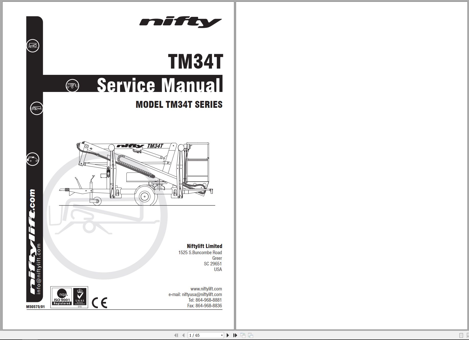 NIFTYLIFT Towable Boom Lifts TM34T 59293 Operating Service Parts Manual And Diagram 2024 (1)