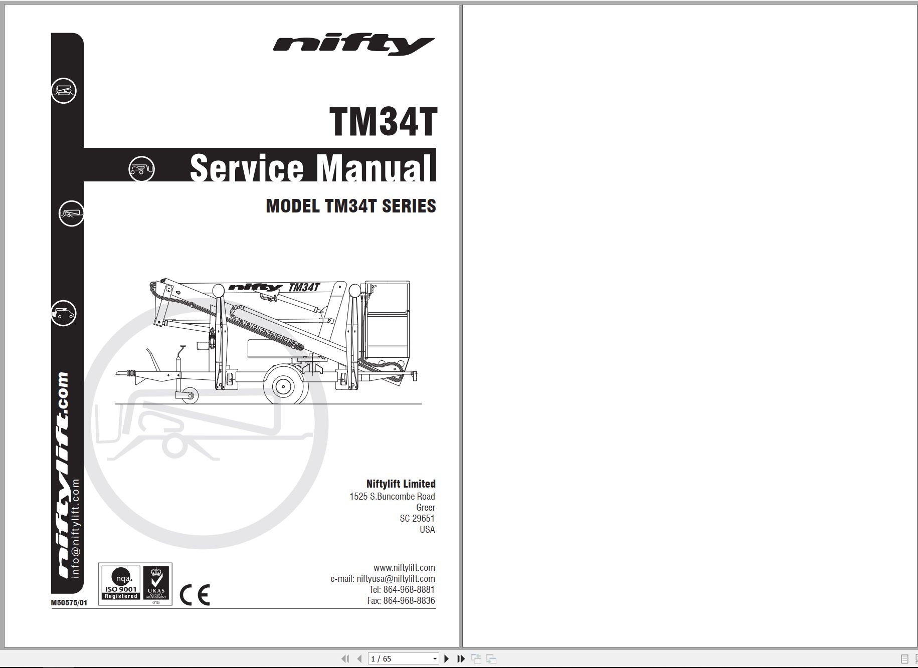 NIFTYLIFT Towable Boom Lifts TM34T 59958 Operating Service Parts Manual And Diagram 2024 (1)
