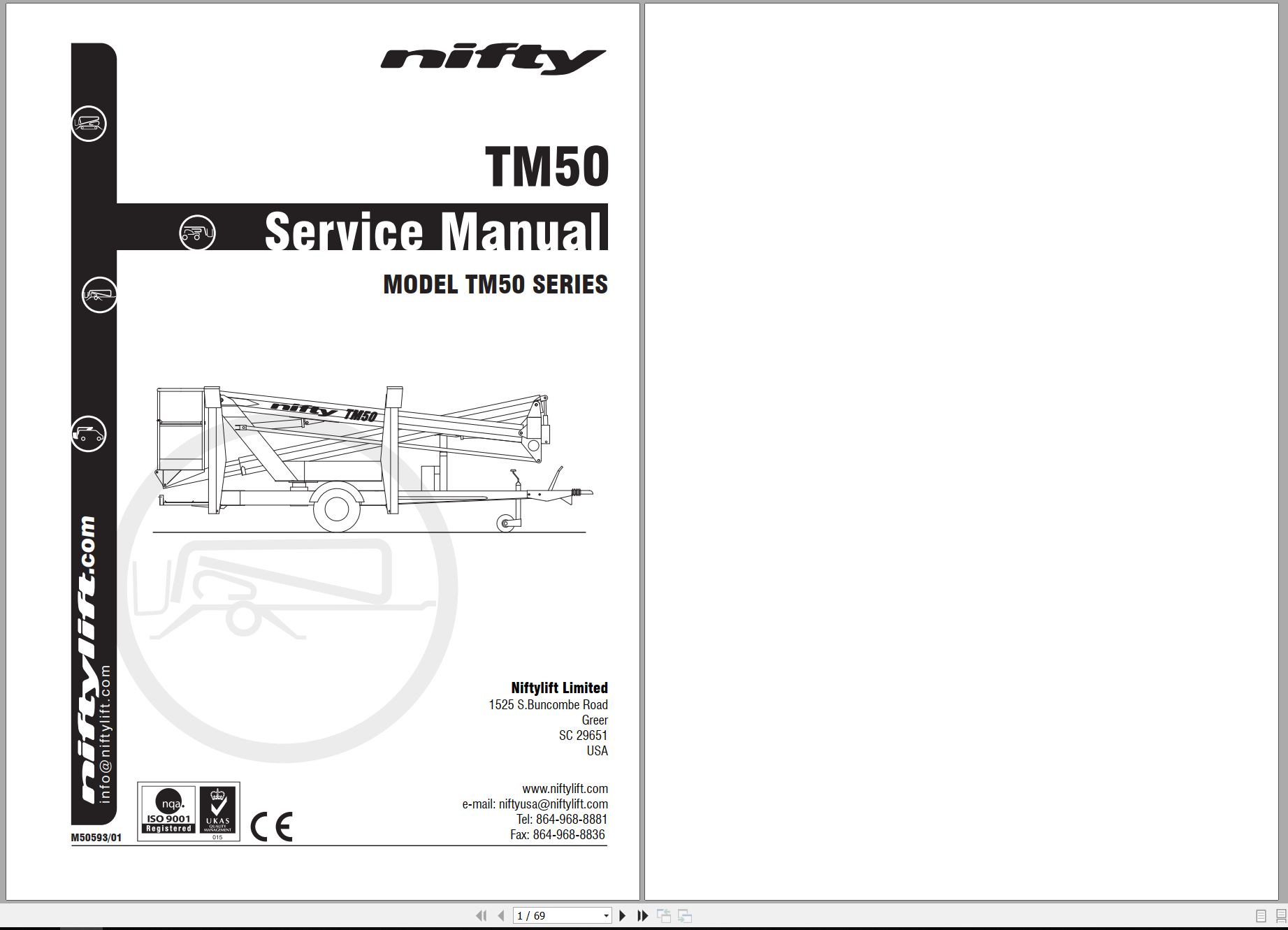 NIFTYLIFT Towable Boom Lifts TM50 51627 Operating Service Parts Manual And Diagram 2023 (1)